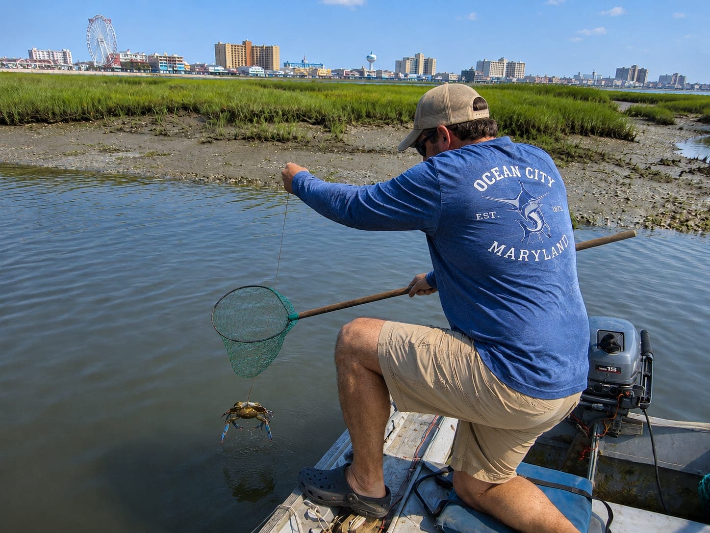 Hands-on crabbing from a pier or boat near Ocean City