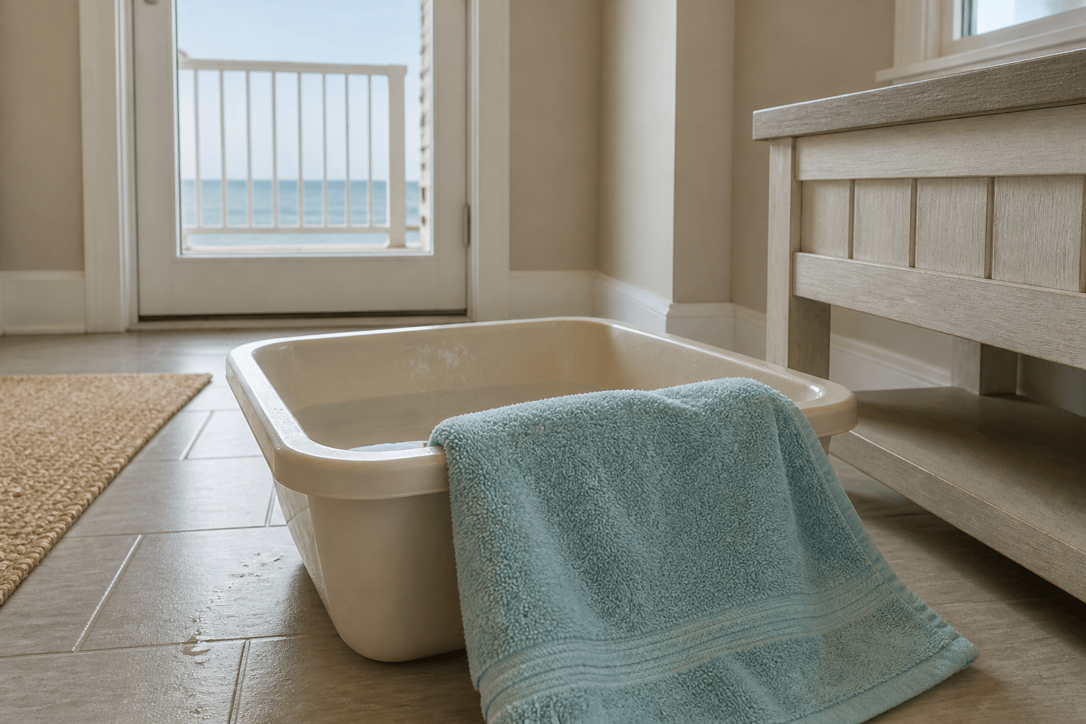 After-beach foot soak basin: condo entry ritual — Beach Blog photo, Ocean City, Maryland