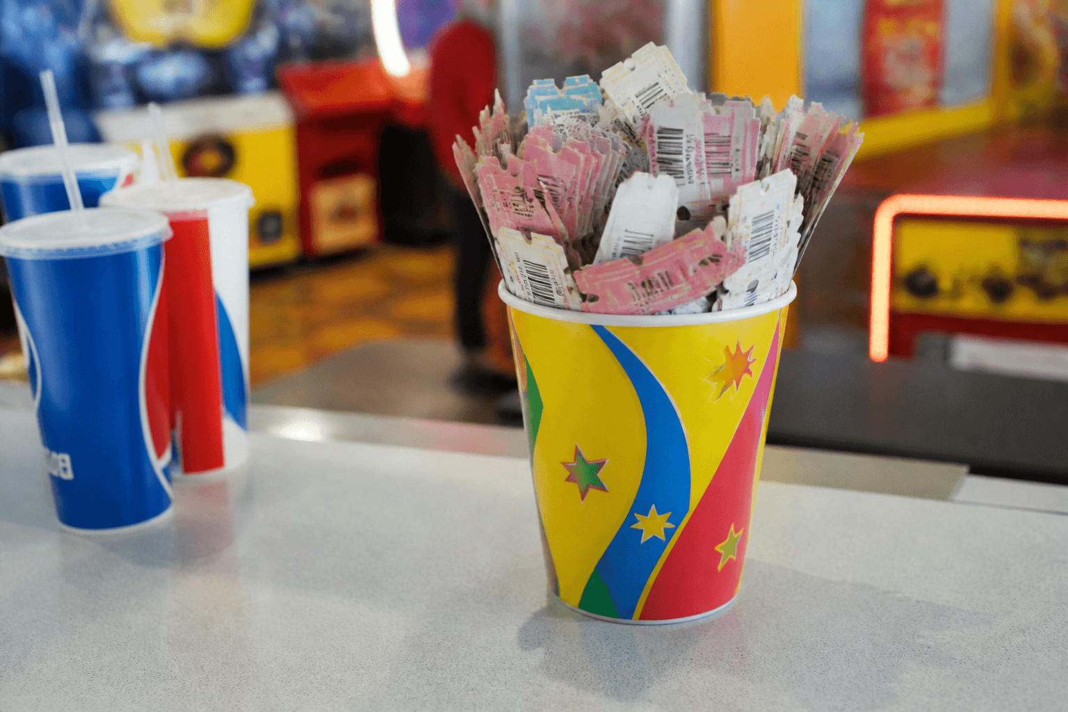Arcade ticket cups: spills erase your haul — Beach Blog photo, Ocean City, Maryland