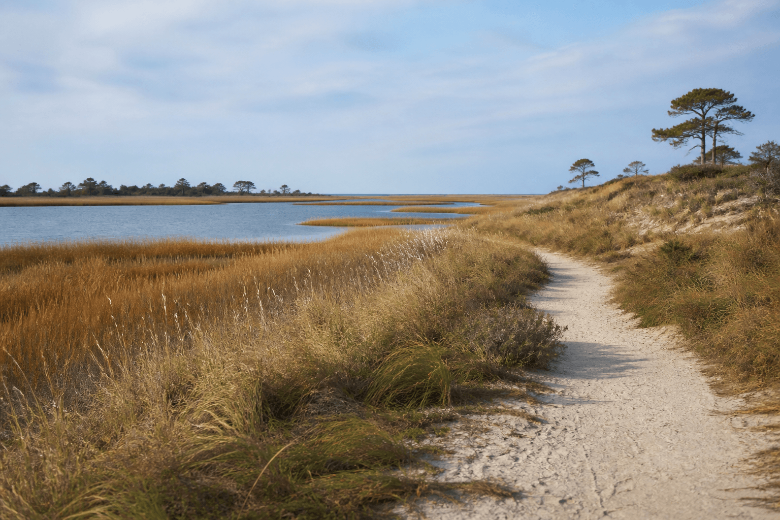 Assateague Island dune and marsh in soft autumn light with quiet fall atmosphere near Ocean City — Beach Blog photo, Ocean City, Maryland
