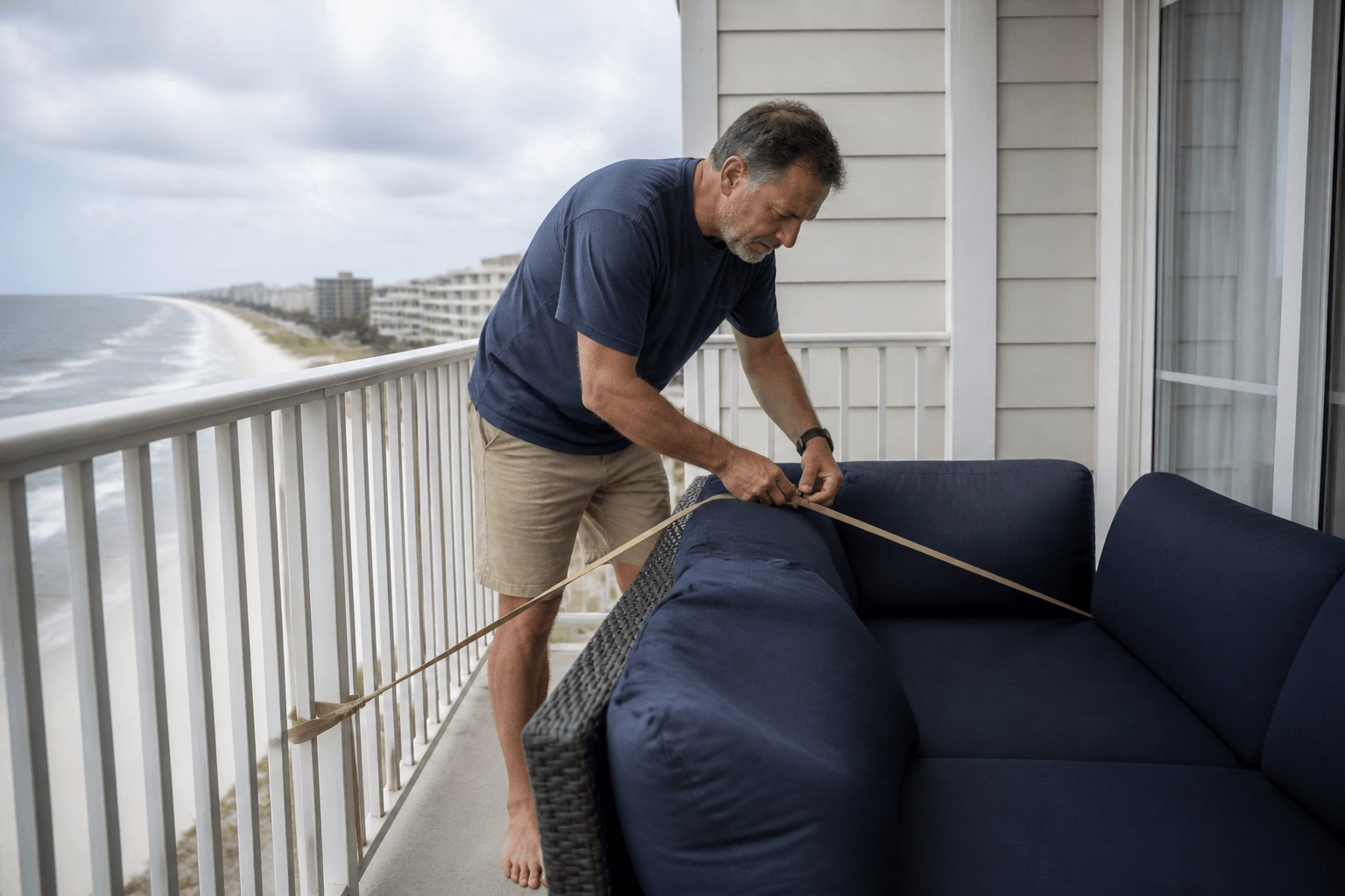 Balcony furniture wind tie-down: cushions become kites without warning — Beach Blog photo, Ocean City, Maryland