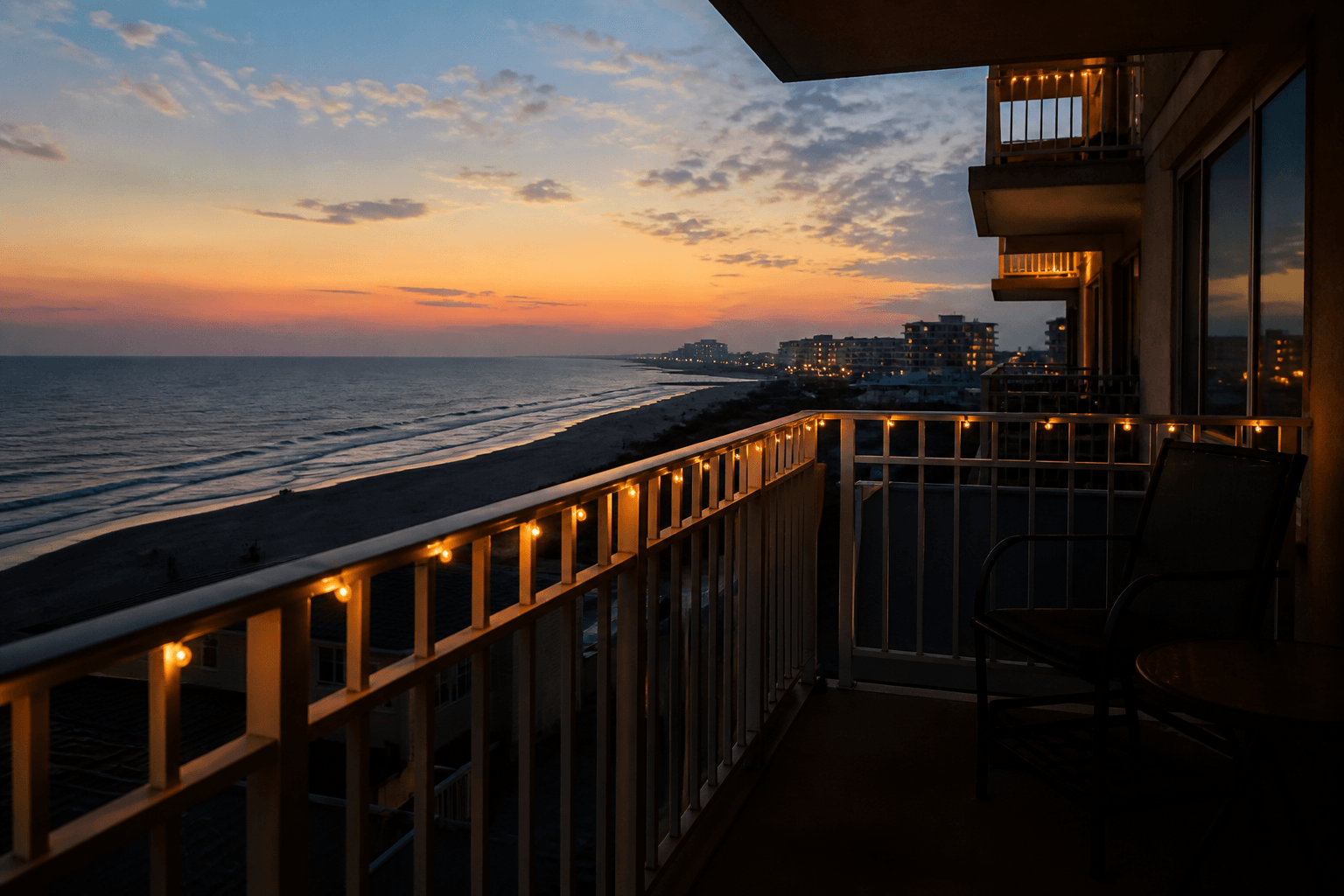 Balcony string lights: use a timer, not all-night blaze — Beach Blog photo, Ocean City, Maryland