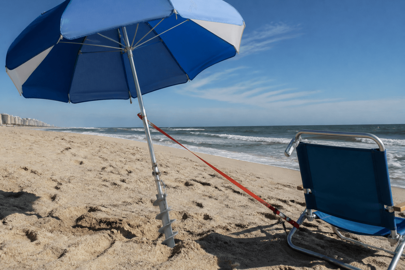 Beach umbrella anchor reality: sand screws beat hope — Beach Blog photo, Ocean City, Maryland