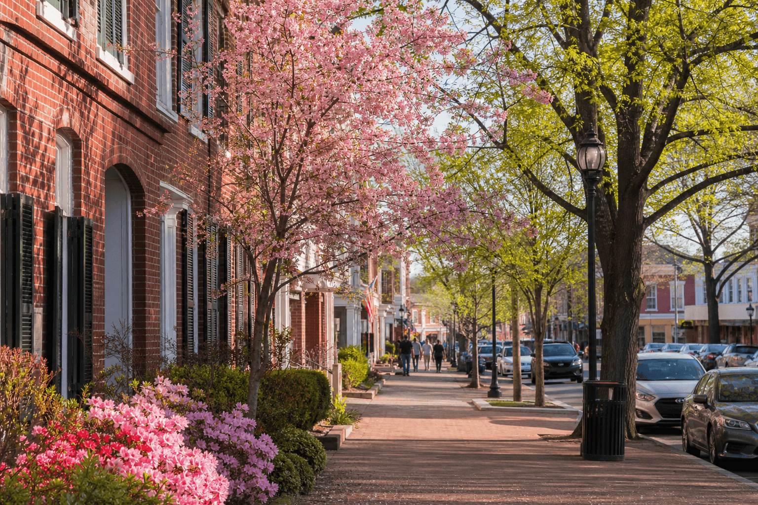 Spring blossoms along a charming Berlin Maryland downtown street near Ocean City — Beach Blog photo, Worcester County