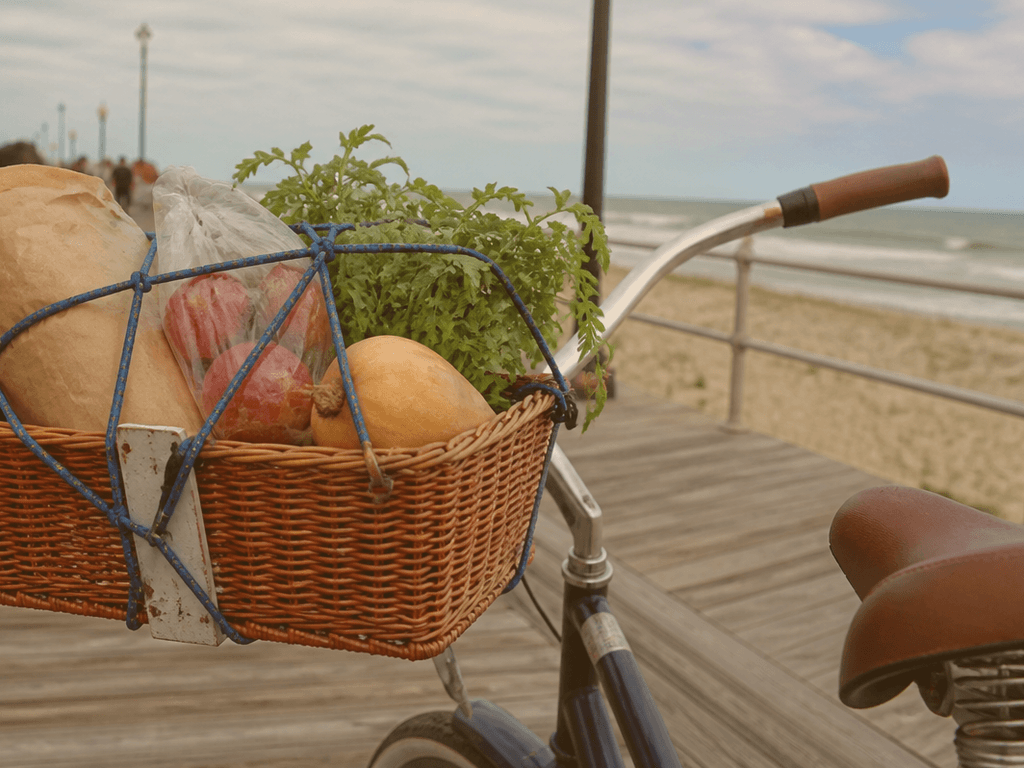 Bike basket grocery spill-proofing: bungee or backpack — supporting Beach Blog photo, Ocean City, Maryland