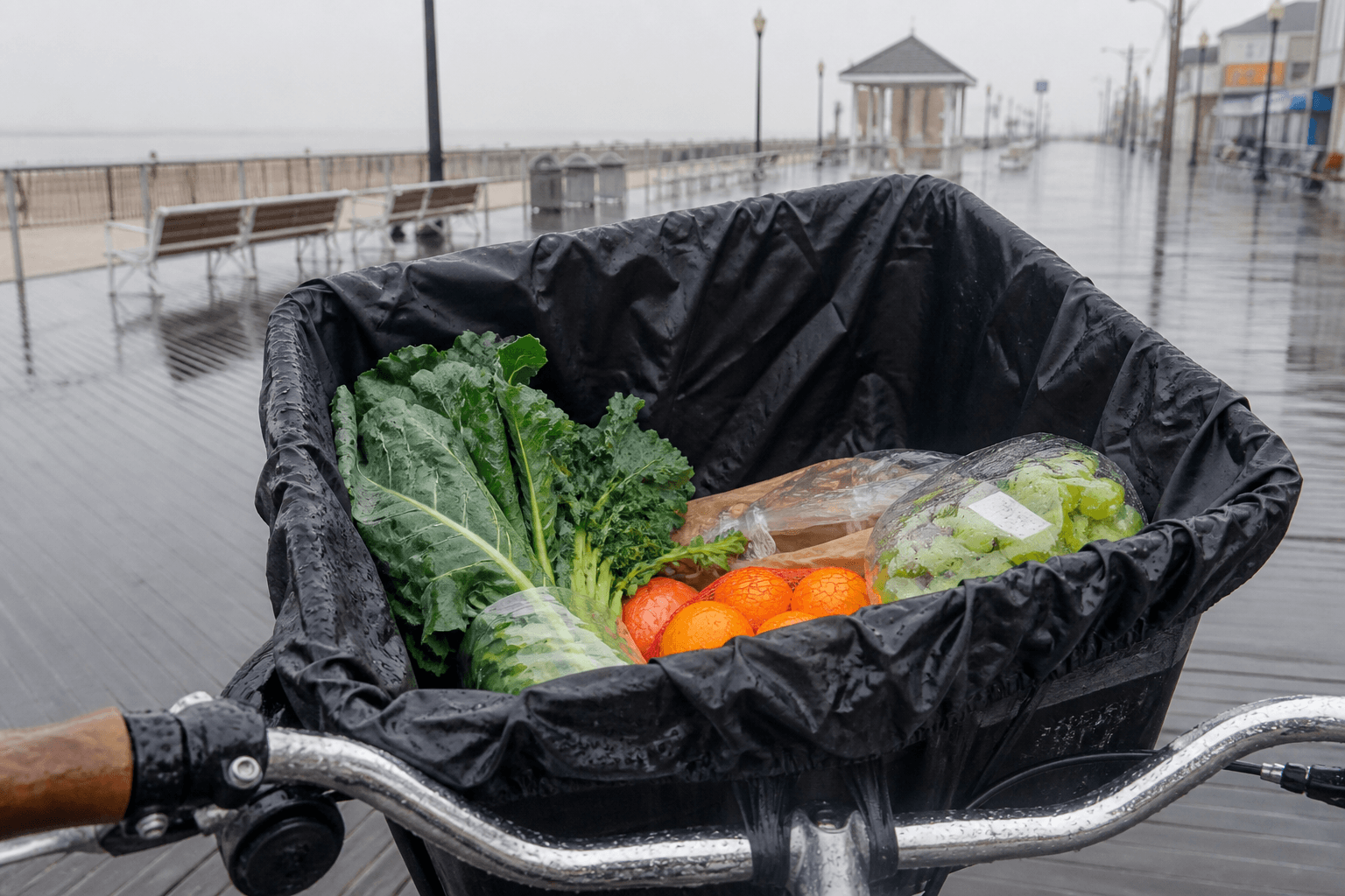 Bike basket liner for sudden Ocean City rain — Beach Blog photo, Ocean City, Maryland