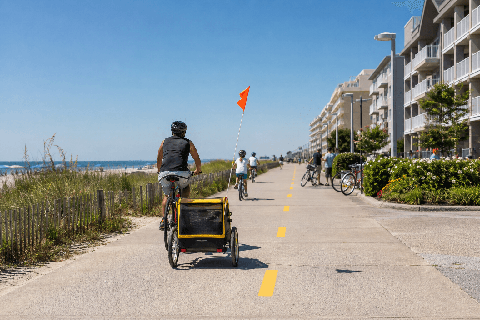 Bike trailer kid flag: be tall, be seen — Beach Blog photo, Ocean City, Maryland