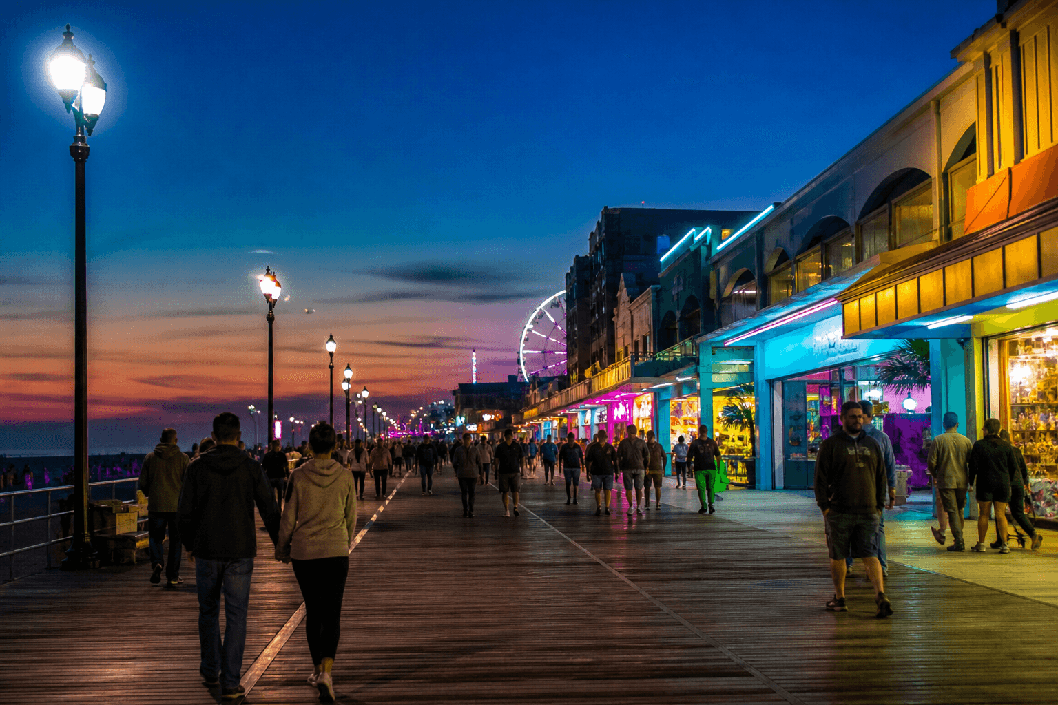 Blue hour Boardwalk photo walk: lights on, crowds softer, phones ready — Beach Blog photo, Ocean City, Maryland