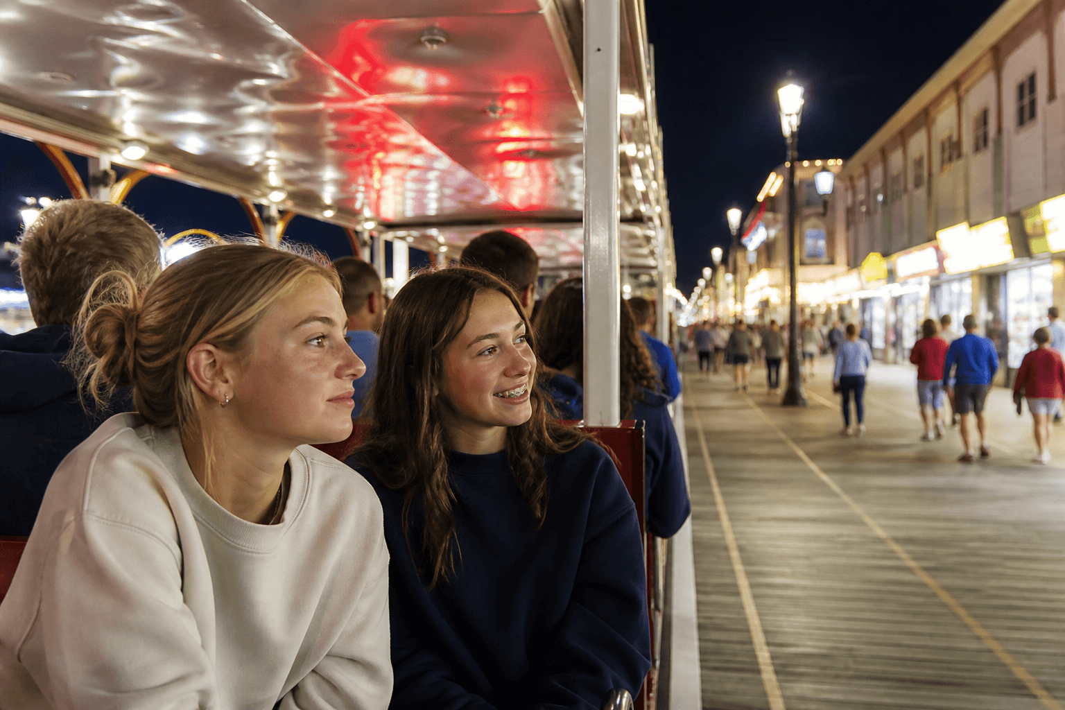 Boardwalk night tram vs walking: teen energy math for tired legs — Beach Blog photo, Ocean City, Maryland