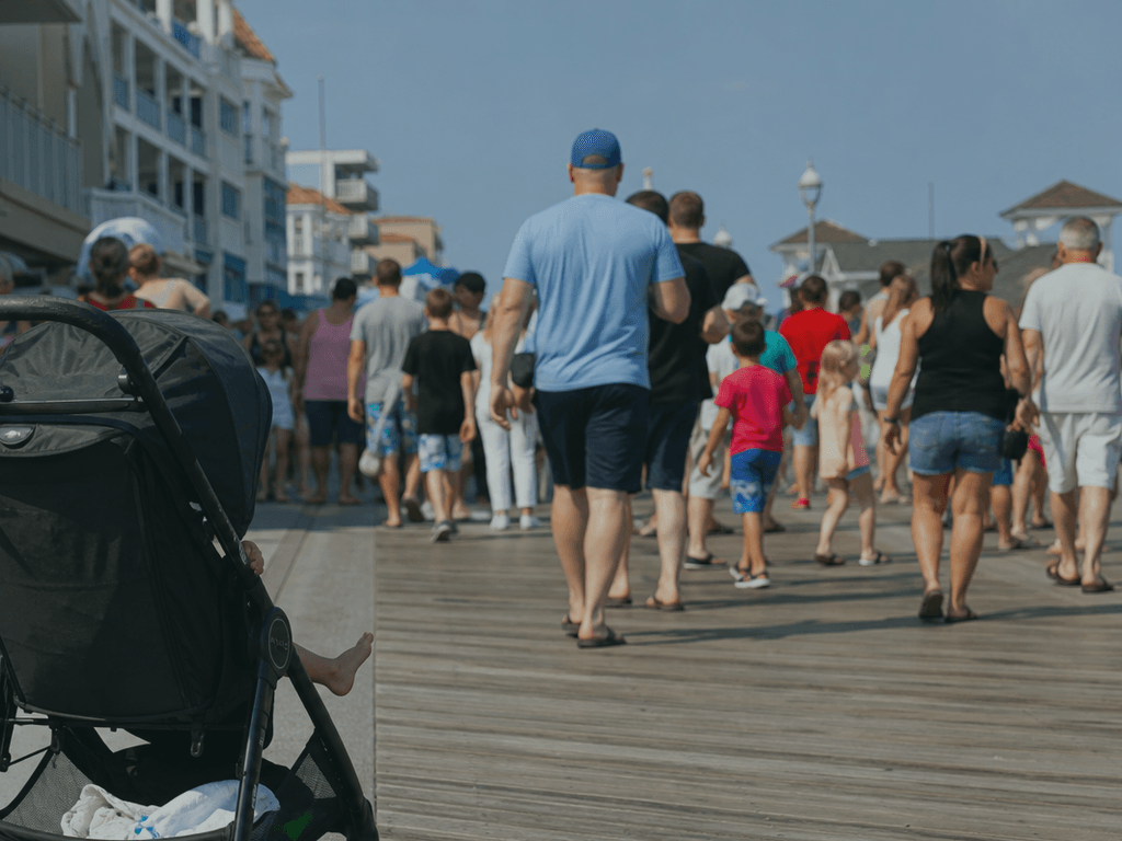 Boardwalk stroller rush hour: pick the quieter lane — supporting Beach Blog photo, Ocean City, Maryland
