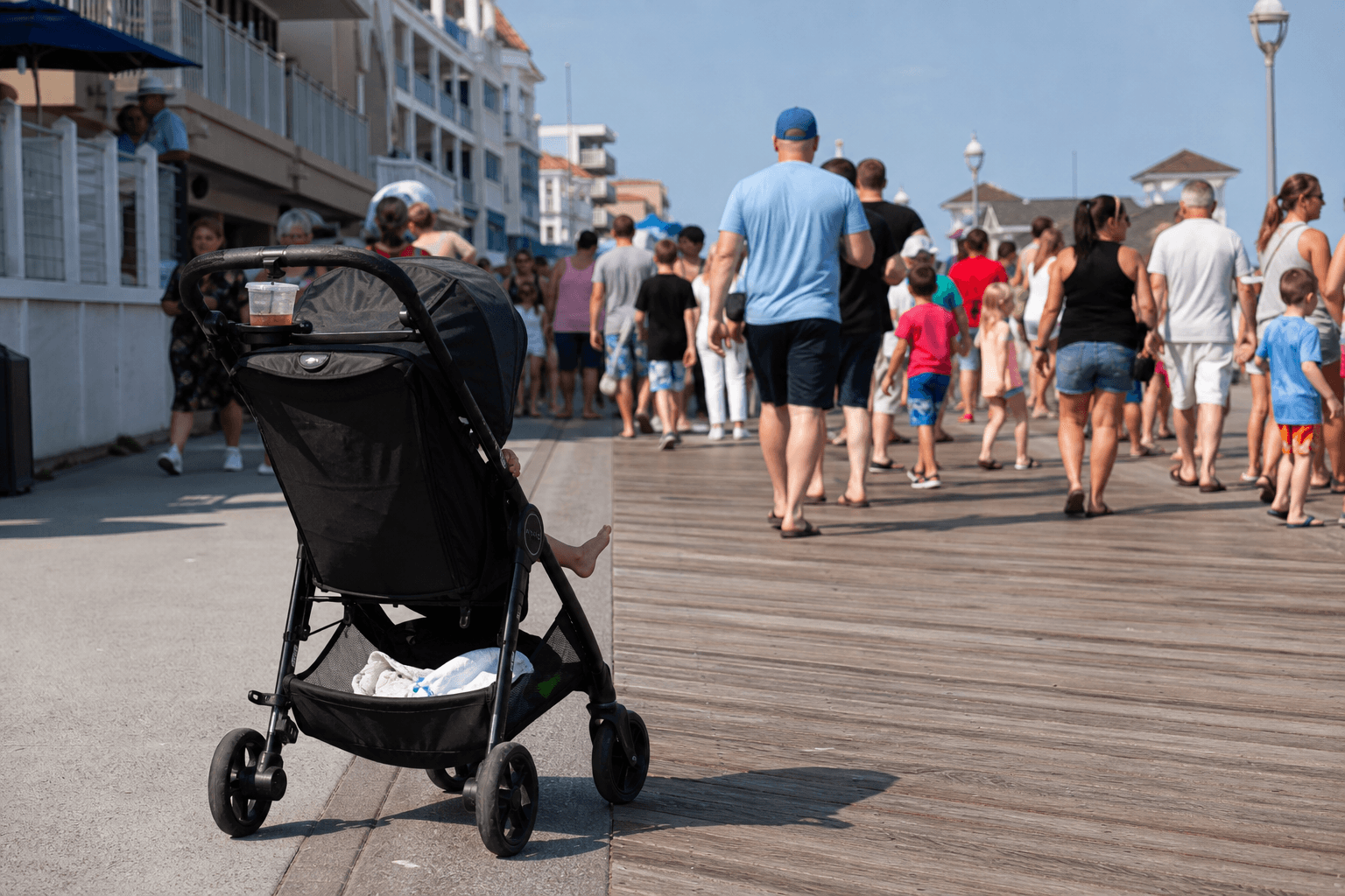 Boardwalk stroller rush hour: pick the quieter lane — Beach Blog photo, Ocean City, Maryland