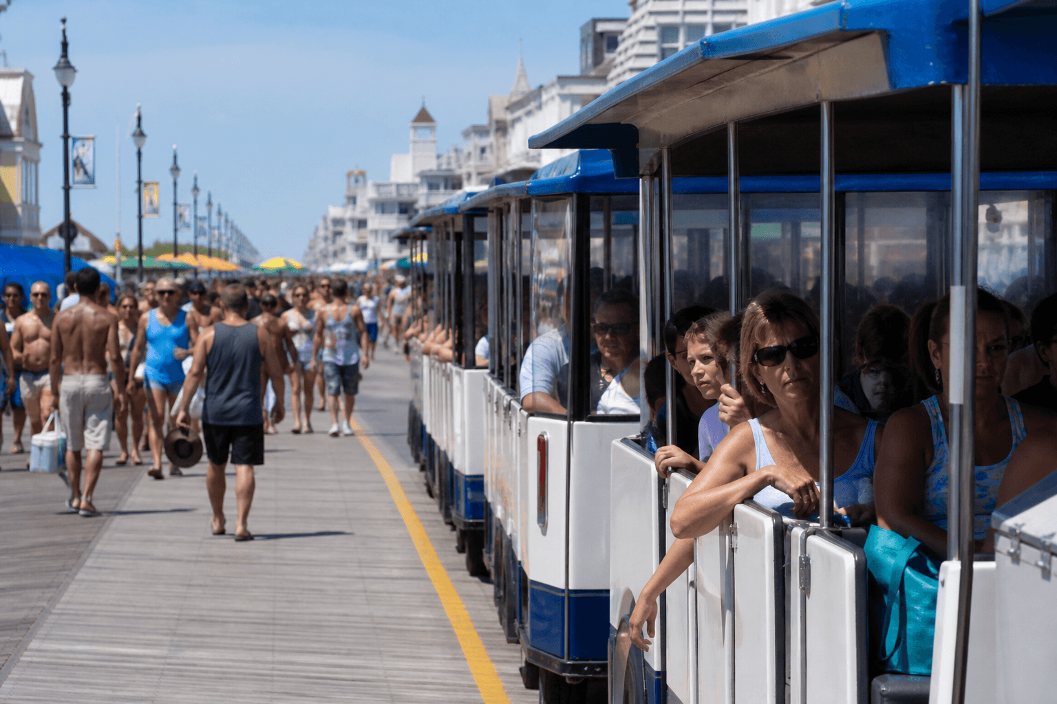 Boardwalk tram vs walk midday: heat decides — Beach Blog photo, Ocean City, Maryland