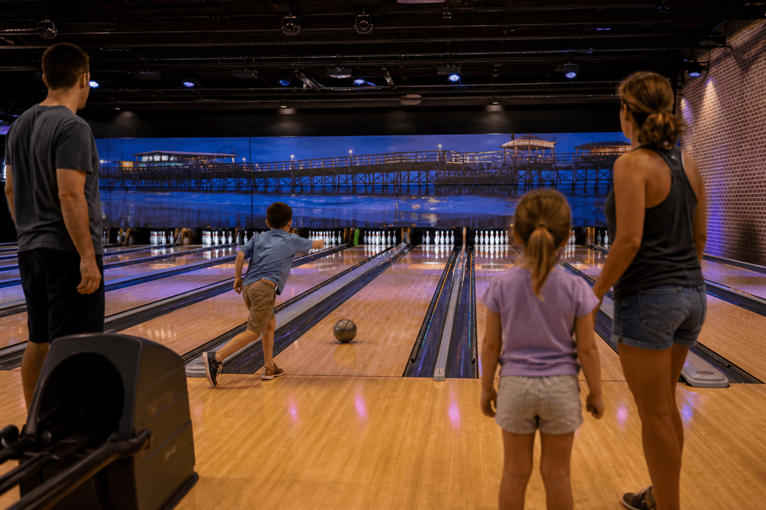Bowling rainy night with competitive kids: bumpers, snacks, scoreboard peace treaties — Beach Blog photo, Ocean City, Maryland