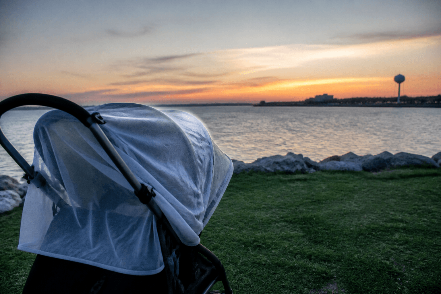 Stroller bug net at dusk: bay parks need it — Beach Blog photo, Ocean City, Maryland