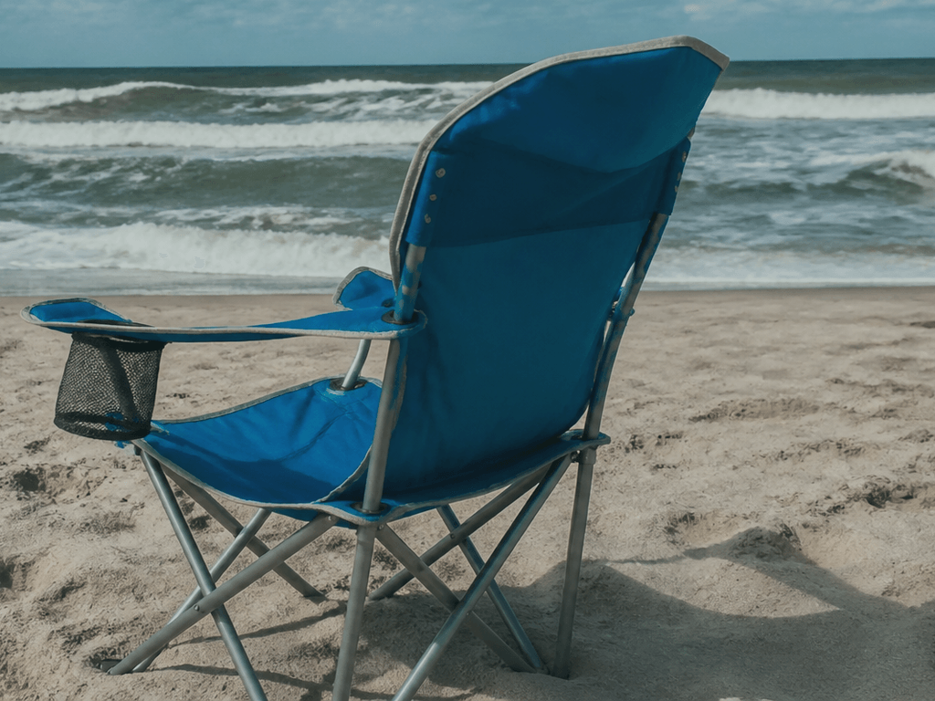 Camp chair cupholders: useful until wind argues — supporting Beach Blog photo, Ocean City, Maryland