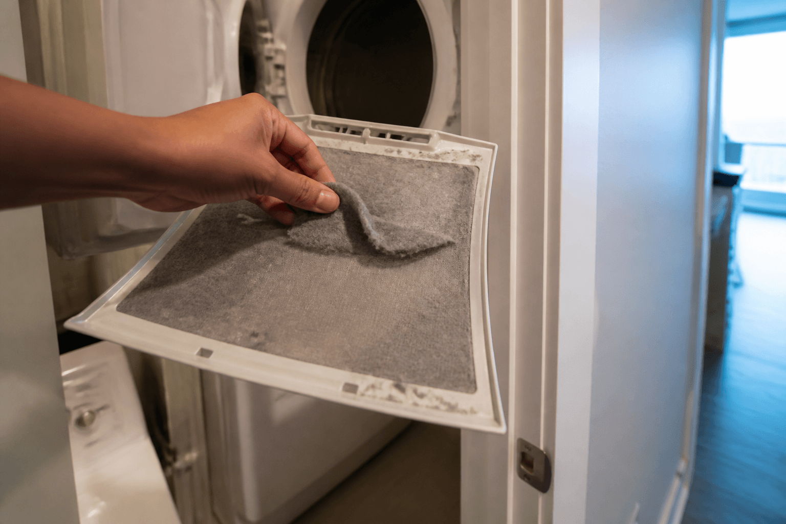 Condo washer lint trap: clean it or smell smoke later — Beach Blog photo, Ocean City, Maryland