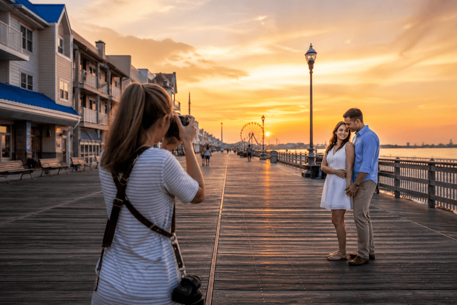 Engagement photo hour on the boards: light, timing, and crowd diplomacy — Beach Blog photo, Ocean City, Maryland