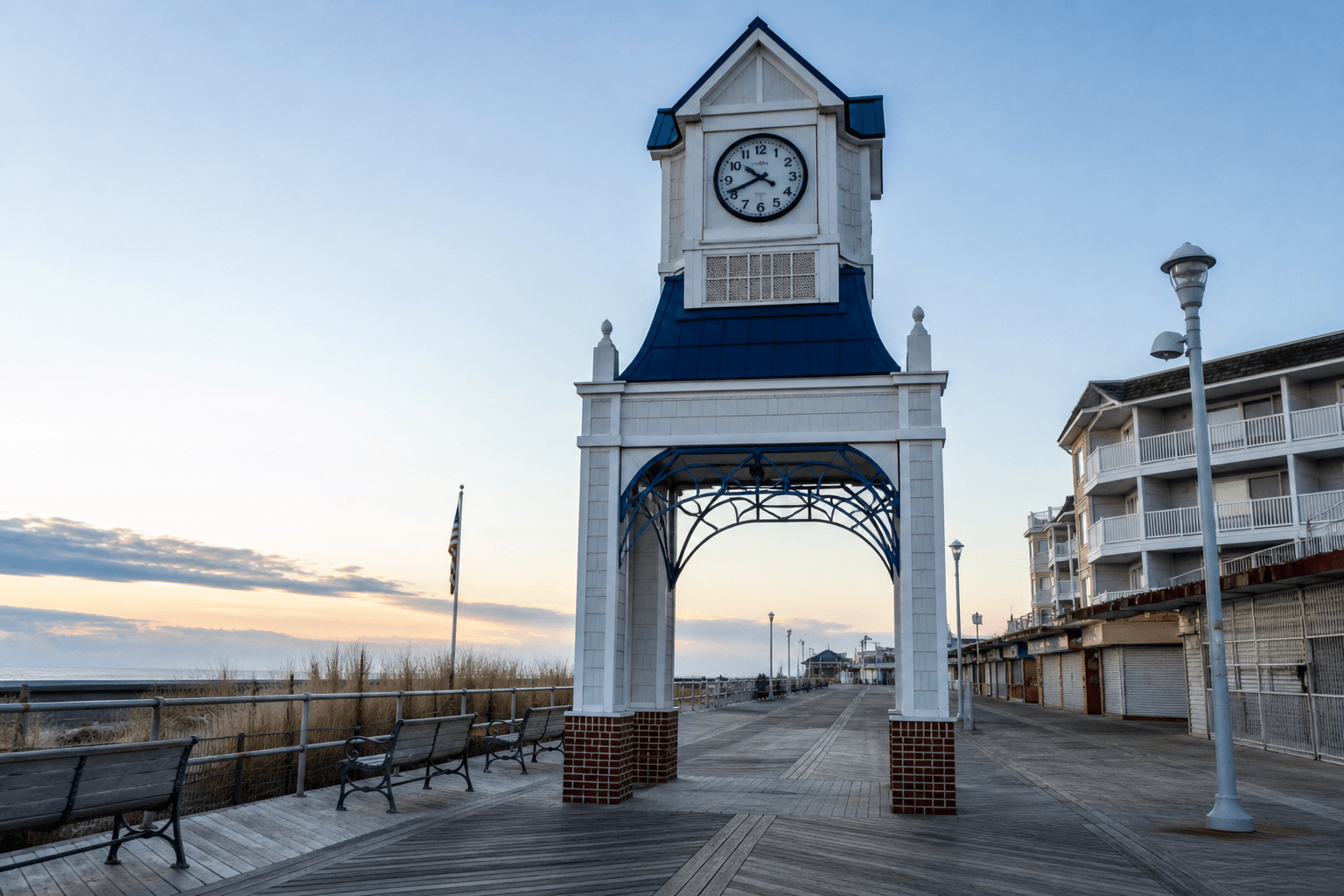 Family photo spot near the clock: go early — Beach Blog photo, Ocean City, Maryland