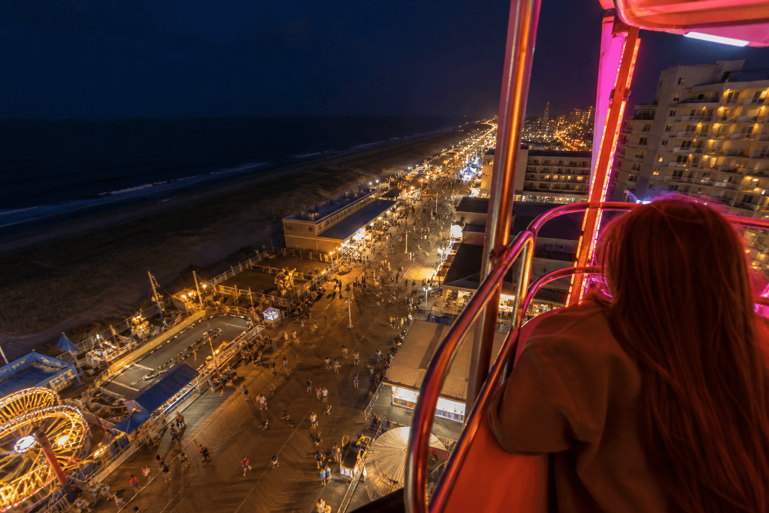 Ferris wheel night: worth it or mid? A teen height-check from the top — Beach Blog photo, Ocean City, Maryland