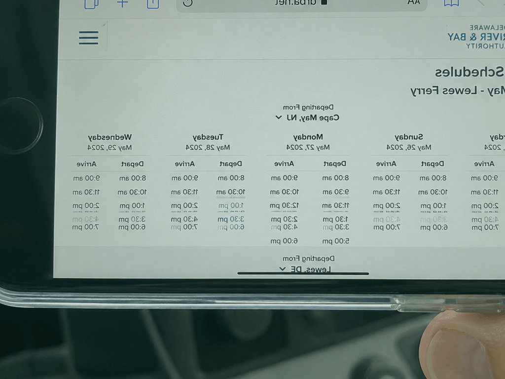 Ferry schedule screenshot: reception dies at the ramp — supporting Beach Blog photo, Ocean City, Maryland