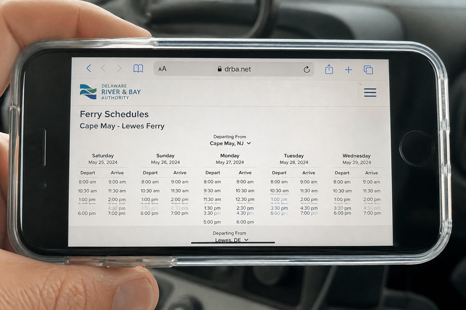 Ferry schedule screenshot: reception dies at the ramp — Beach Blog photo, Ocean City, Maryland