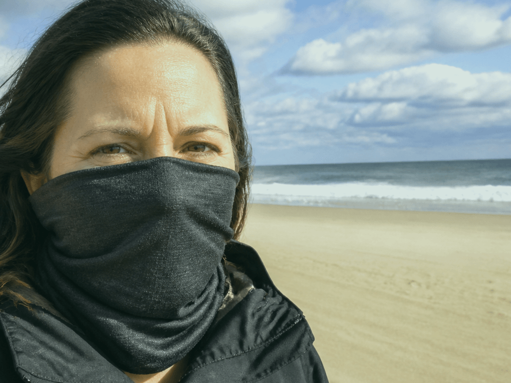 Face gaiter for wind-blown sand days — supporting Beach Blog photo, Ocean City, Maryland