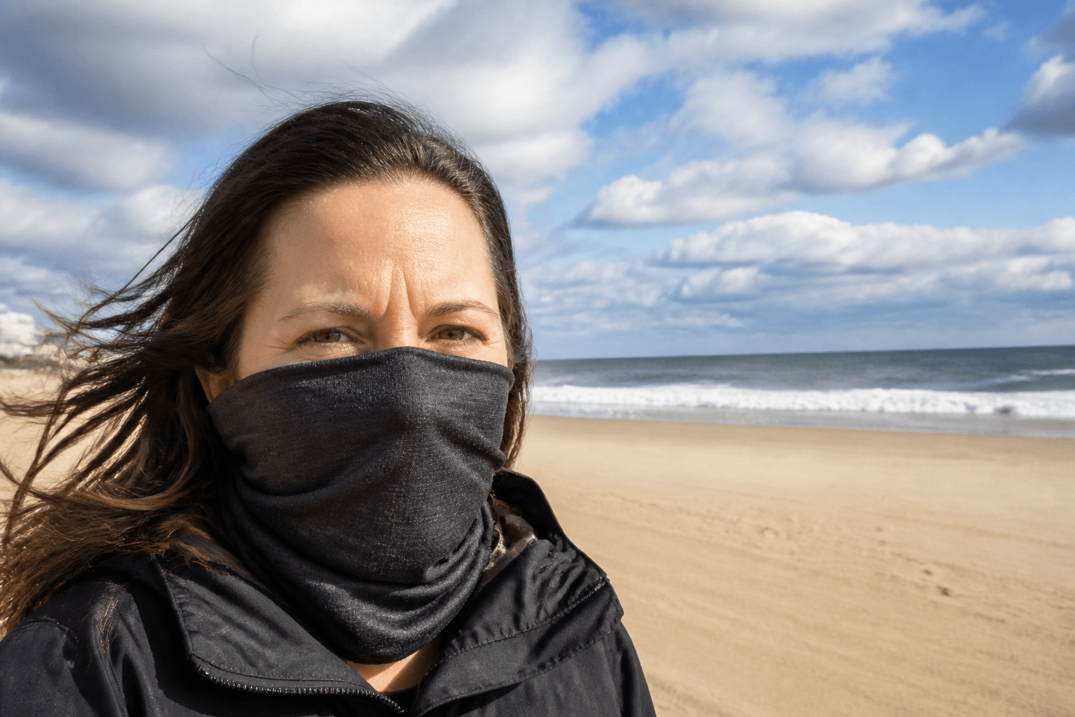 Face gaiter for wind-blown sand days — Beach Blog photo, Ocean City, Maryland