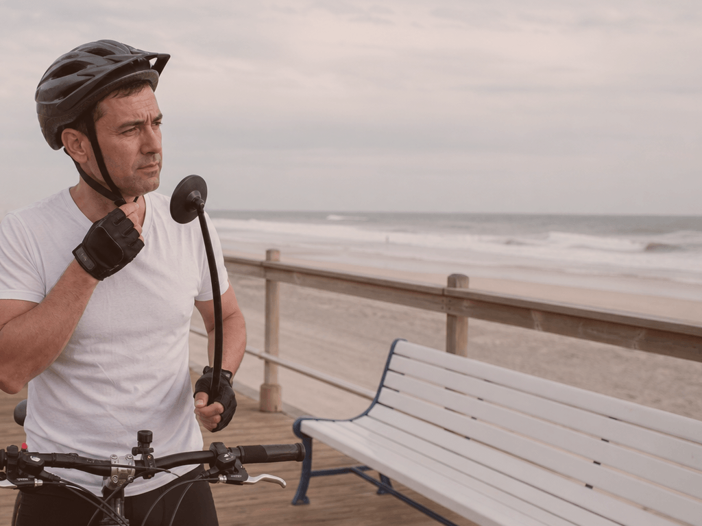 Helmet mirror check before every ride — supporting Beach Blog photo, Ocean City, Maryland
