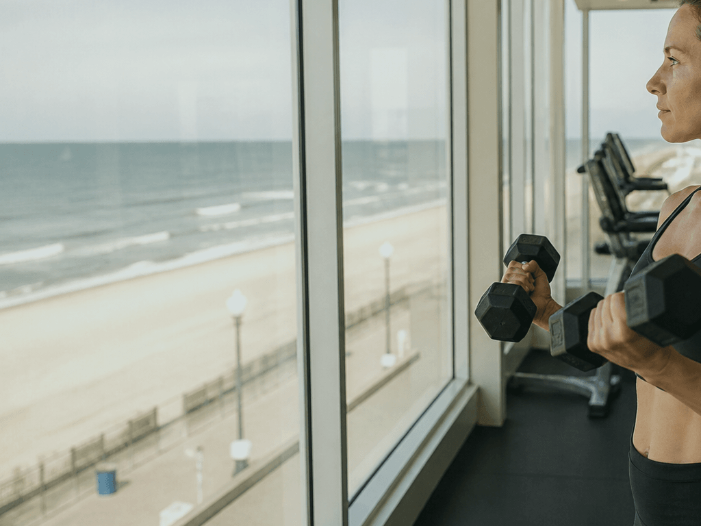 Hotel gym salvage workout: two dumbbells, twenty minutes, still on vacation — supporting Beach Blog photo, Ocean City, Maryland