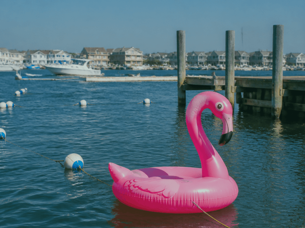 Inflatable flamingo dock etiquette: fun floats, not navigation hazards — supporting Beach Blog photo, Ocean City, Maryland