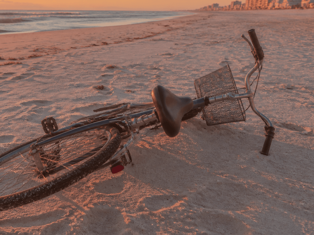 Kickstands fail in soft sand: lay the bike down right — supporting Beach Blog photo, Ocean City, Maryland