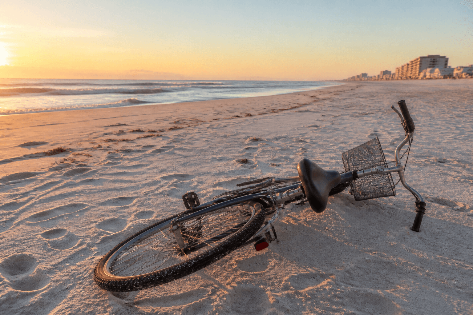 Kickstands fail in soft sand: lay the bike down right — Beach Blog photo, Ocean City, Maryland