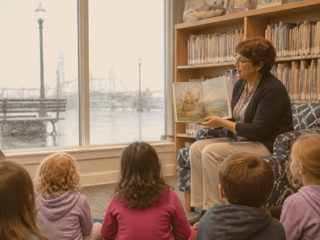 Library story hour for visiting kids: show up early — supporting Beach Blog photo, Ocean City, Maryland