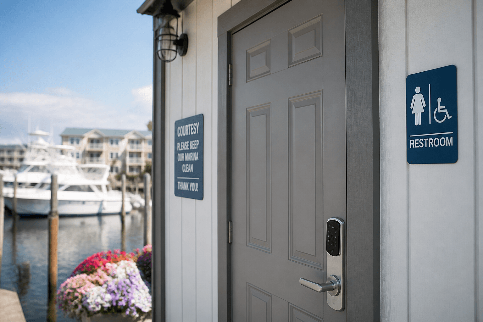 Marina restroom code courtesy: don't shout it across the dock — Beach Blog photo, Ocean City, Maryland