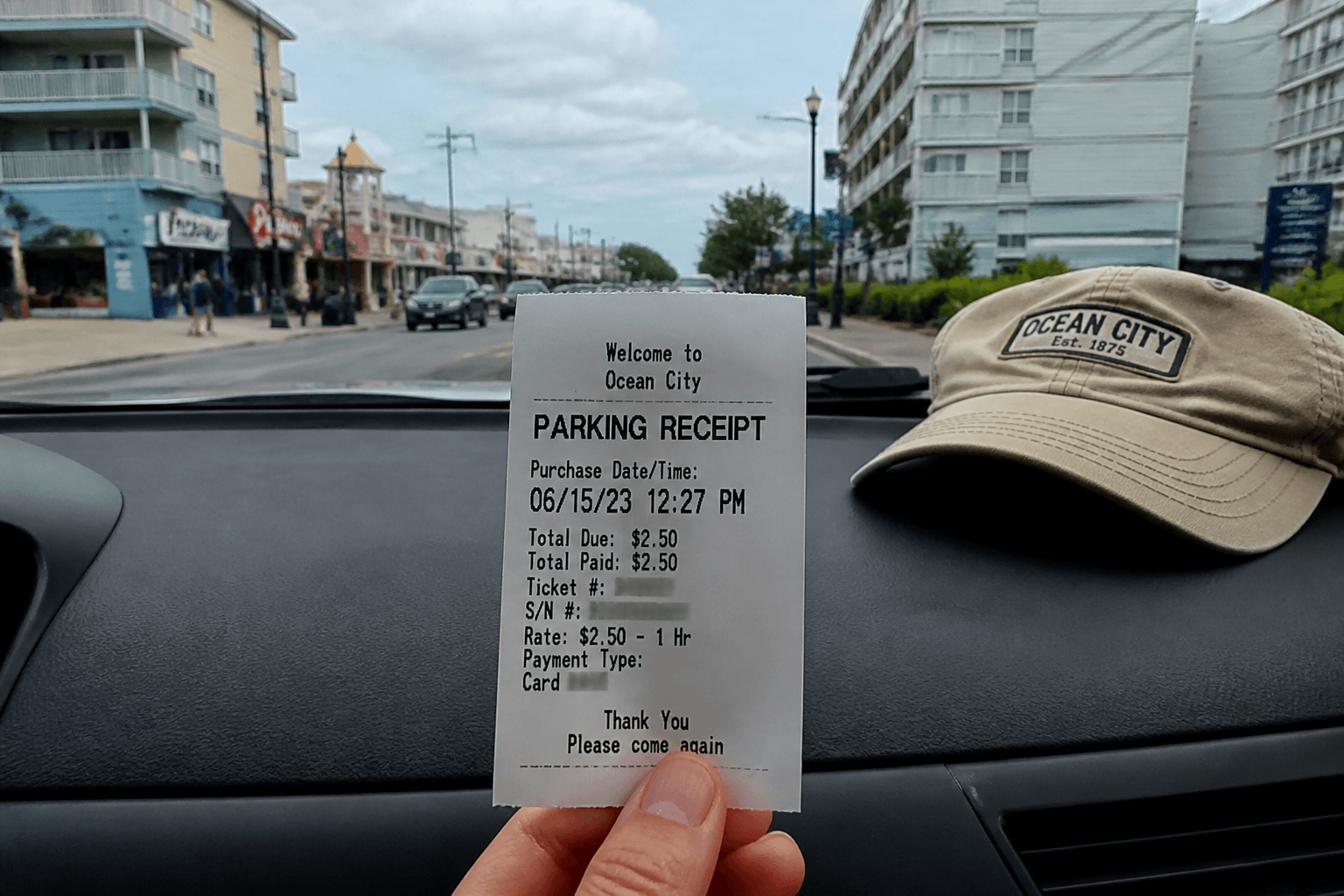 Meter receipt on the dash: photo it too — Beach Blog photo, Ocean City, Maryland