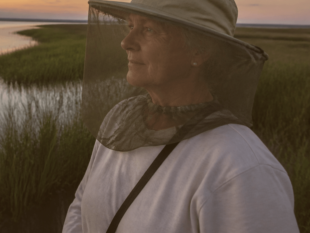Mosquito net hat for marsh evenings — supporting Beach Blog photo, Ocean City, Maryland