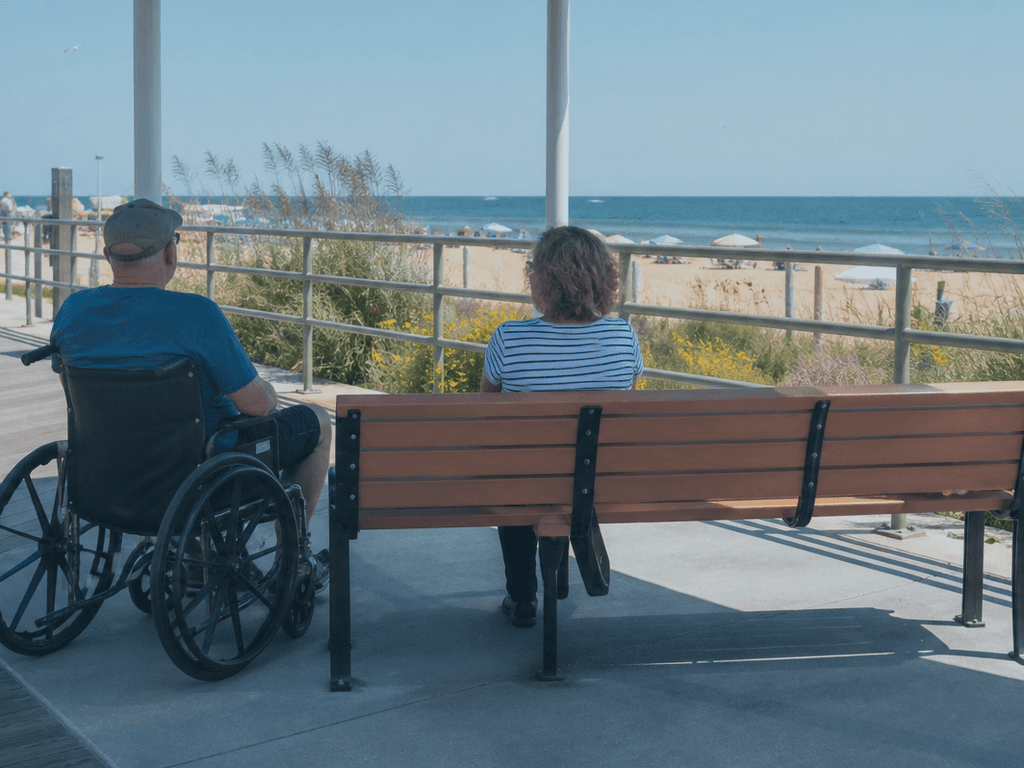 Ocean City accessible bench break: build rest into the route — supporting Beach Blog photo, Ocean City, Maryland