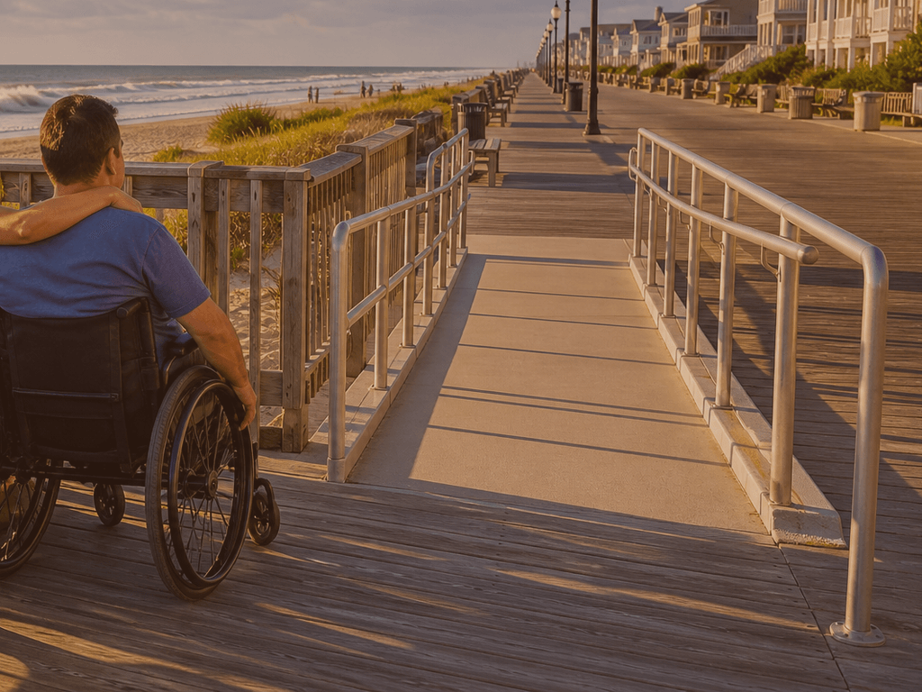 Ocean City Boardwalk wheelchair route break: plan the pause with the ramp — supporting Beach Blog photo, Ocean City, Maryland