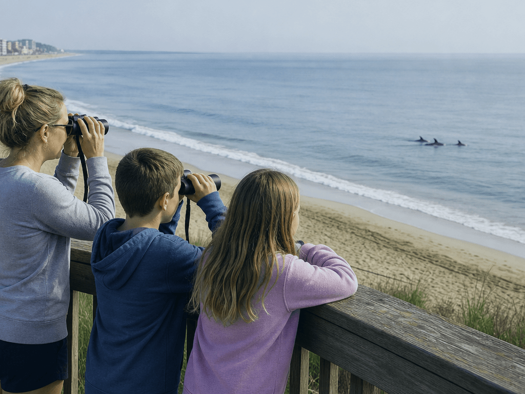 Ocean City dolphin-watch binoculars plan: let the water come to you — supporting Beach Blog photo, Ocean City, Maryland