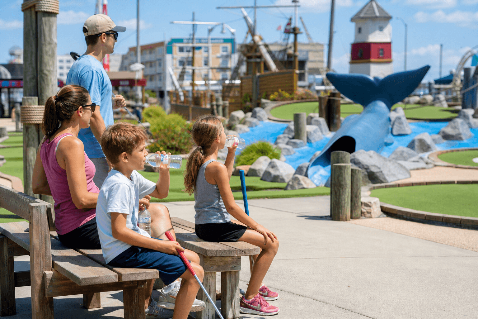 Ocean City family mini-golf sun break: pause before the back nine — Beach Blog photo, Ocean City, Maryland
