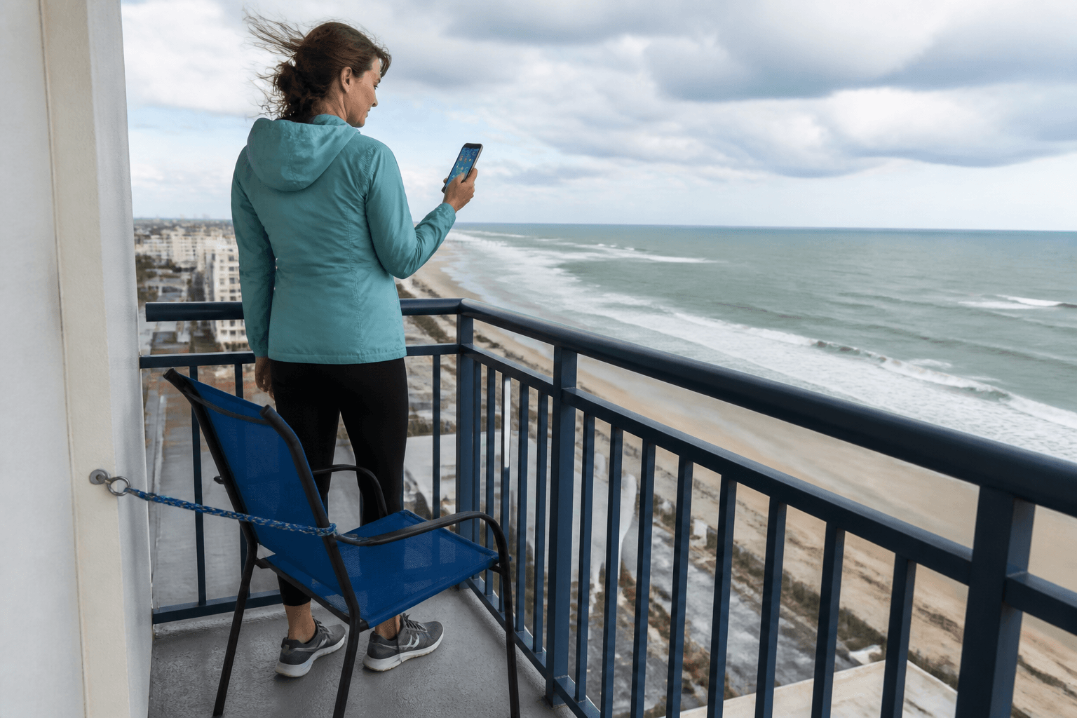 Ocean City hotel balcony wind check: bring in the light stuff first — Beach Blog photo, Ocean City, Maryland