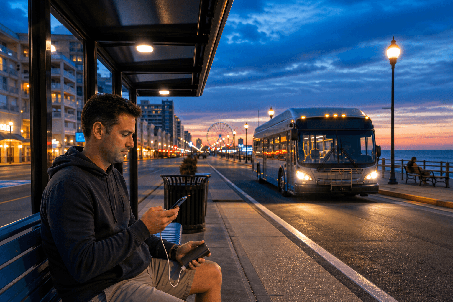 Ocean City late bus return battery plan: save power for the actual ride home — Beach Blog photo, Ocean City, Maryland
