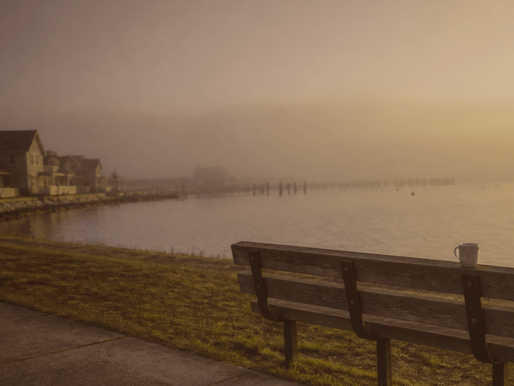 Ocean City morning bay bench: a quiet start before the beach — supporting Beach Blog photo, Ocean City, Maryland