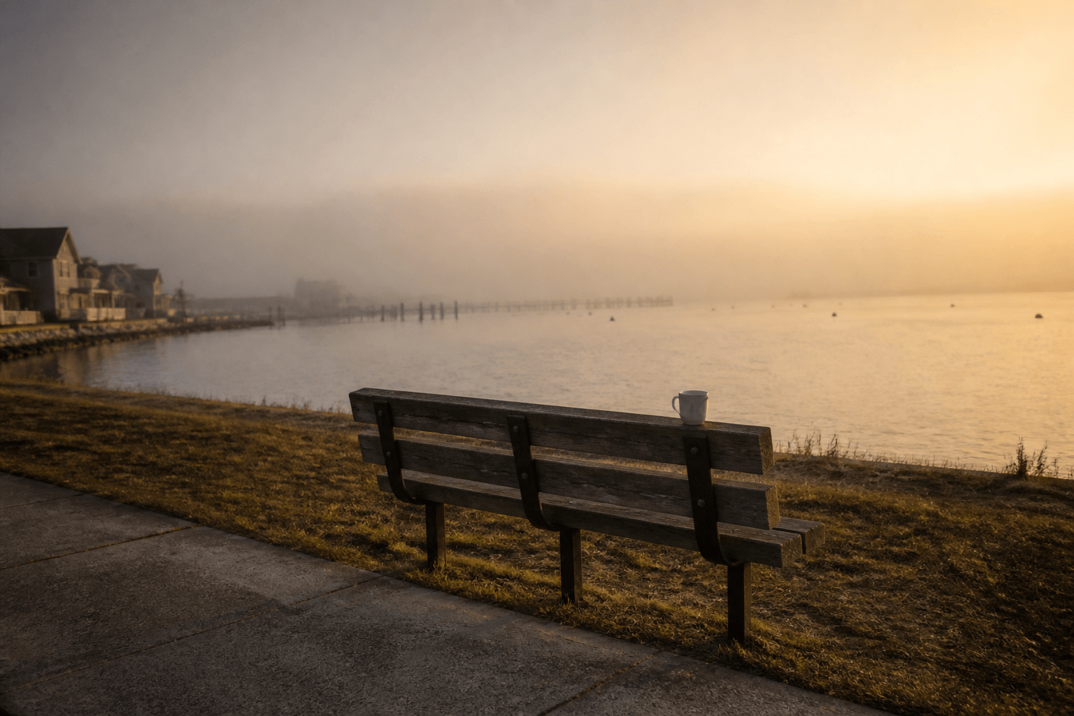 Ocean City morning bay bench: a quiet start before the beach — Beach Blog photo, Ocean City, Maryland