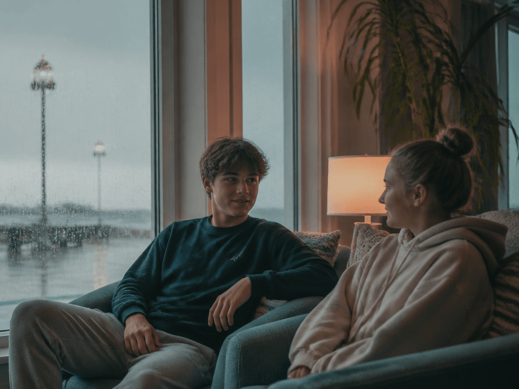 A quiet rainy Ocean City morning for teens who are over the arcade — supporting Beach Blog photo, Ocean City, Maryland