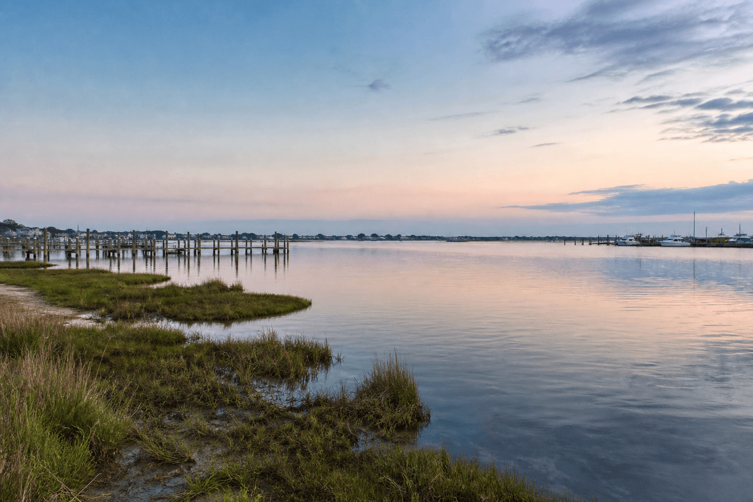 Calm spring morning on the Ocean City back bay with soft light and fishing water waking up — Beach Blog photo, Ocean City, Maryland