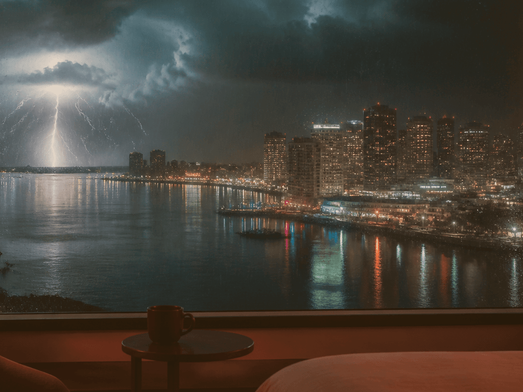 Ocean City stormy-night bay view: enjoy it from a safe place — supporting Beach Blog photo, Ocean City, Maryland