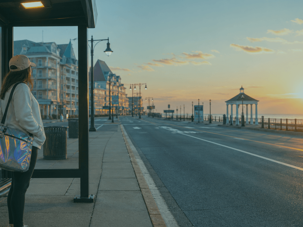 Ocean City sunrise bus stop safety: start the route before the sun — supporting Beach Blog photo, Ocean City, Maryland