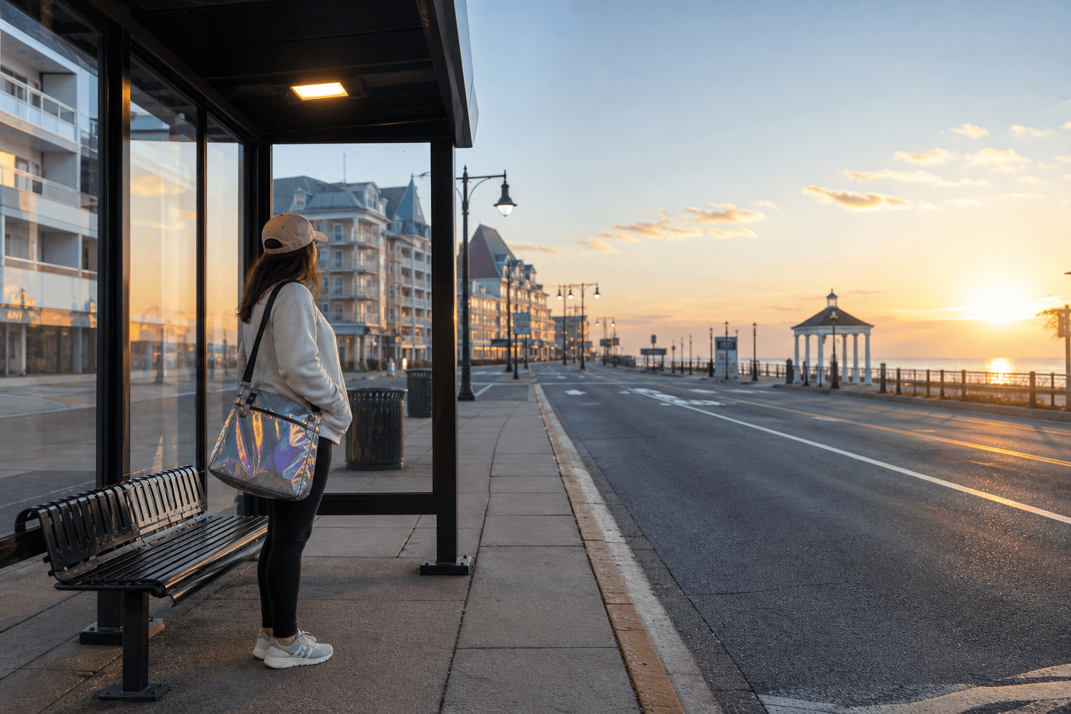 Ocean City sunrise bus stop safety: start the route before the sun — Beach Blog photo, Ocean City, Maryland
