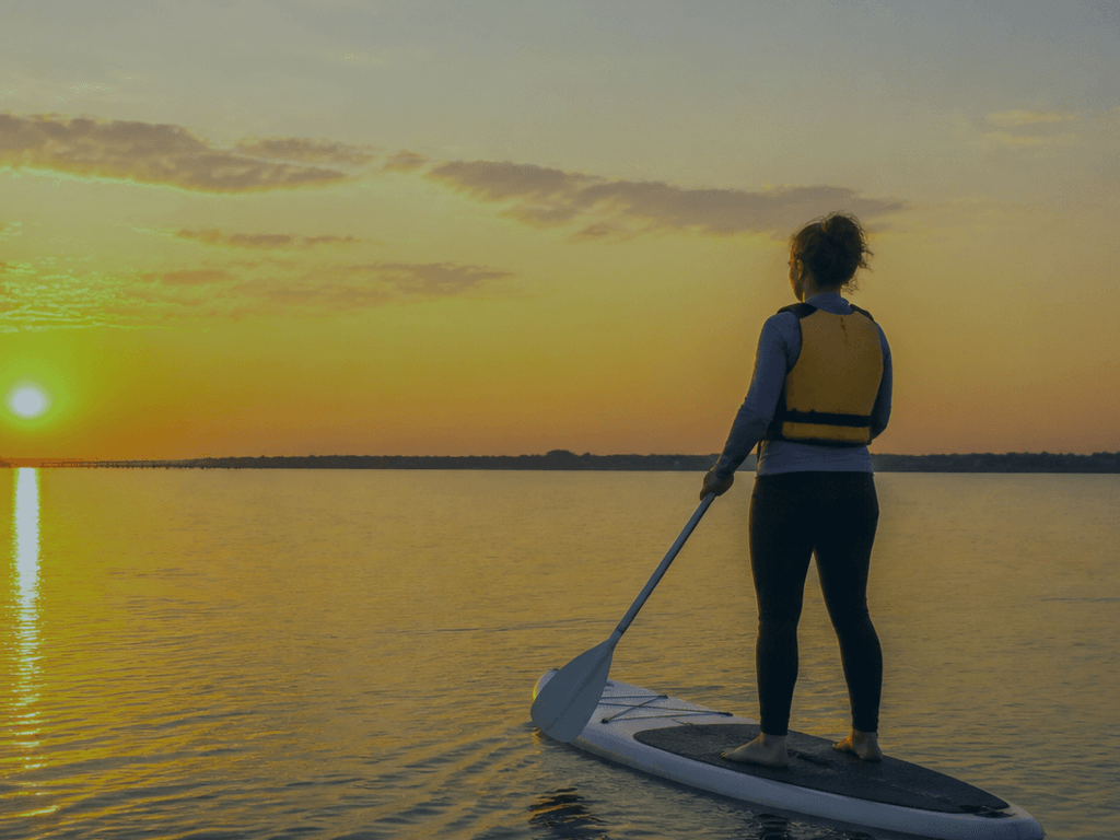 Ocean City sunrise stand-up paddle balance — supporting Beach Blog photo, Ocean City, Maryland